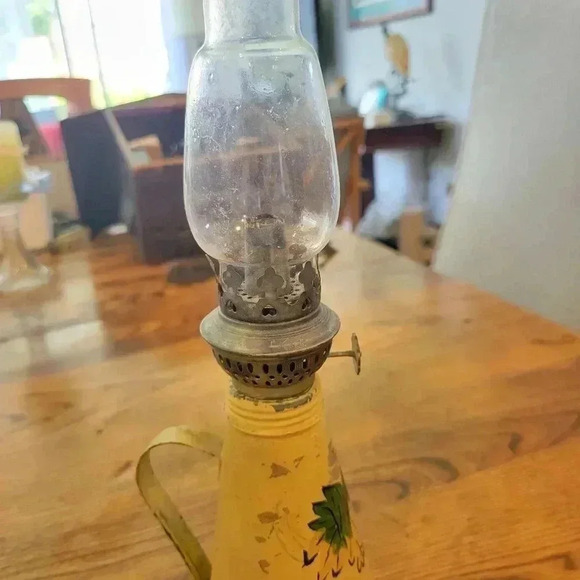 Miniature  Antique Tin Hand Painted Oil Lamp Burner & Wick - Picture 3 of 9